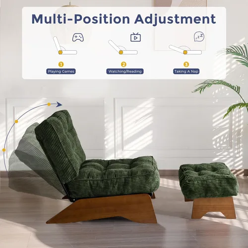 Miniatura 4 de MAXYOYO - Sillón decorativo con otomana y respaldo ajustable, silla capitoné para sala, reposera con reposapiés, silla moderna y acogedora Verde