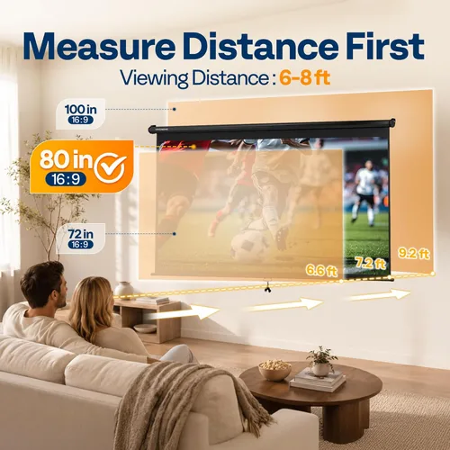 Miniatura 5 de VIVOHOME Pantalla de proyector desplegable 16:9 de 80 pulgadas, pantalla de película retráctil HD 4K para cine en casa y oficina en interiores, Negro
