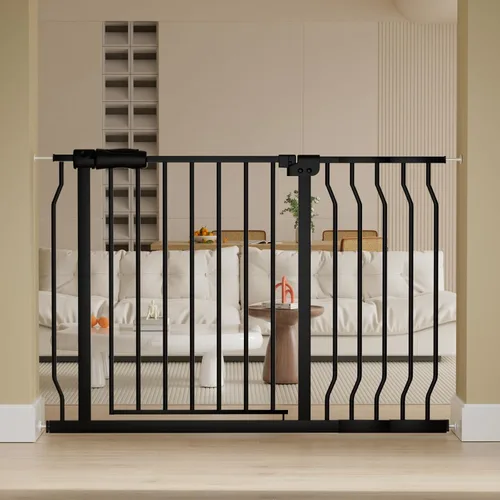 Miniatura 15 de Puerta extra ancha para bebé, puerta extra alta para perros, para escaleras, puertas, tensión de metal blanco, puertas de seguridad para mascotas