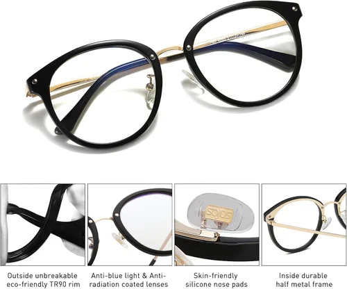 Miniatura 2 de SOJOS Lentes de lectura de luz azul redondos estilo retro TR90 para mujeres y hombres. Lentes para computadoras. Gafas de protección contra la luz