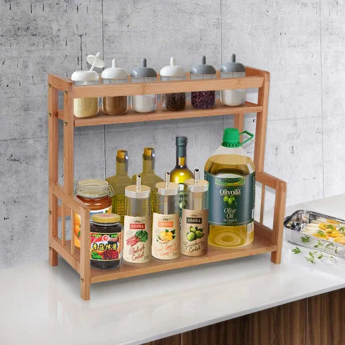 Miniatura 6 de Organizador de encimera de cocina, estante de especias de bambú, organizador de estación de café, estante de encimera, soporte de almacenamiento
