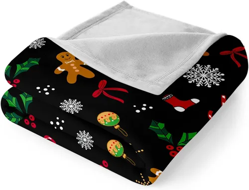 Miniatura 8 de Bedbay Manta de Navidad de dibujos animados, decoración de Navidad, con patrón de copos de nieve de hombre de jengibre, ultra suave, manta