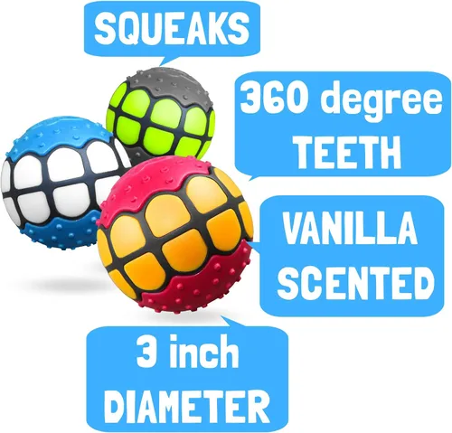 Miniatura 2 de Pelotas para perros, juguetes Squeaky Fetch, regalos divertidos de goma para perros grandes y medianos (paquete variado)