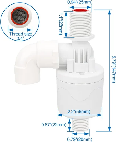 Miniatura 2 de Baomain Válvula de flotador de agua de 3/4 pulgadas, entrada superior, montaje externo, contador automático de nivel de agua para tanque de agua