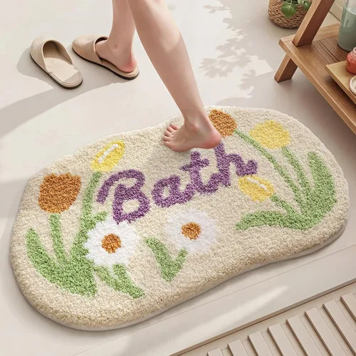 Tapete de baño, bonitas alfombras de baño con microfibra suave y gruesa, absorbente, de secado rápido, antideslizante, lavable a máquina, tapete de