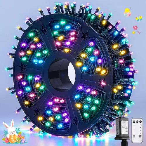 Miniatura 13 de JMEXSUSS 500 luces LED azules de Navidad al aire libre, 173 pies, 8 modos, tira de luces de Navidad, impermeable, luz LED azul para árbol enchufable