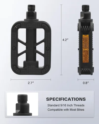 Miniatura 7 de VIRIBUS Pedales de bicicleta de 9/16 pulgadas, pedales de bicicleta profesionales con plataformas antideslizantes y reflectores, pedales BMX