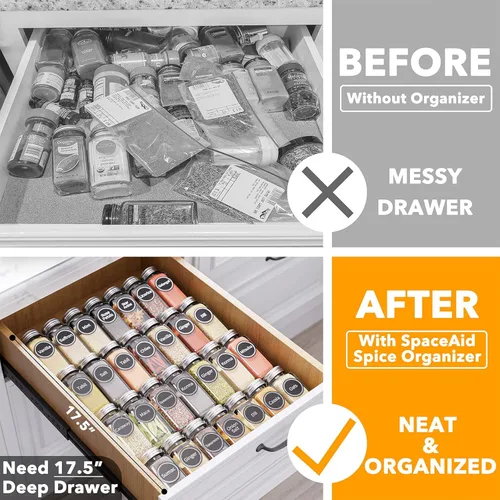 Miniatura 3 de SpaceAid Organizador de almacenamiento de bolsas (1 caja con 4 ranuras), organizador de cajones de especias SpaceAid con 28 tarros de especias