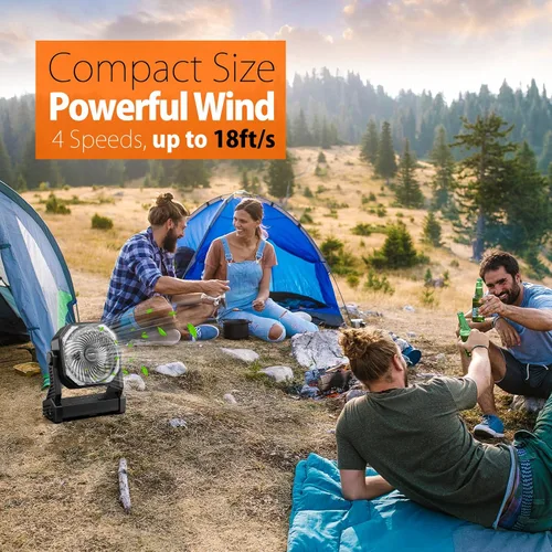 Miniatura 4 de Ventilador de camping de 20000 mAh, recargable, funciona con batería con gancho giratorio de 360°, luz de 400 lúmenes, pivote de 270°, 4