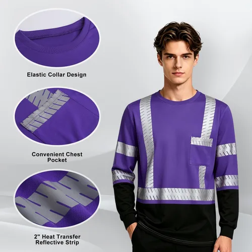 Miniatura 5 de Camisas de seguridad Hi Vis con tiras reflectantes, camisas de construcción de fondo negro para hombres y mujeres Púrpura-1