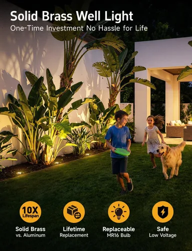 Miniatura 2 de Gardenreet - Luces de pozo LED de latón - Iluminación en tierra de bajo voltaje para todo clima, luz cableada reemplazable de 12V, bronce antiguo