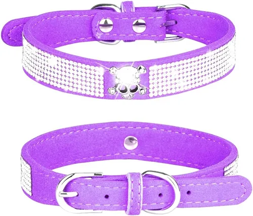 Miniatura 5 de Collar para perro con cristales de imitación, collar de piel sintética con brillantes para perro, gato y cachorro en color negro, tallas S M L XL