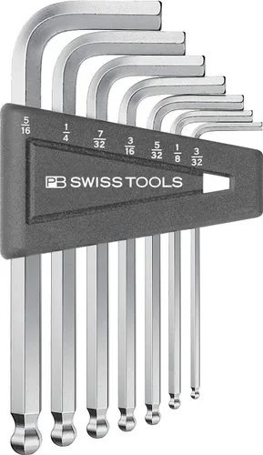 PB SWISS TOOLS Juego de llaves Allen hexagonales PB 212Z.H CN, 100% fabricadas en Suiza, juego de 7 piezas con punta de bola de tamaño 3/32, 1/8,
