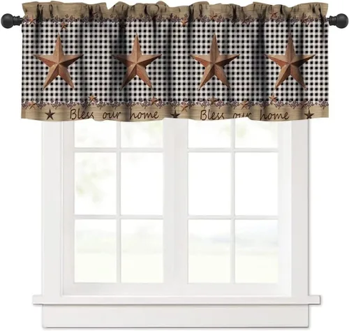 Miniatura 16 de Cenefa de piel de vaca blanca y negra, con estampado de animales de granja occidental, cortina corta opaca para ventana de granja, cocina