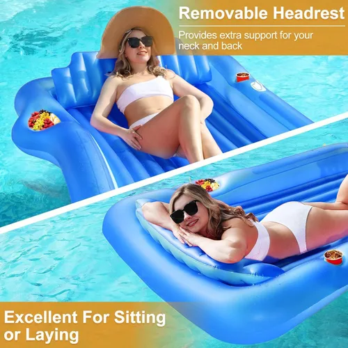 Miniatura 5 de TURNMEON Flotador inflable para tumbona de bronceado con aspersor, flotador grande de 71 x 47 pulgadas para adultos con respaldo, taza y soporte