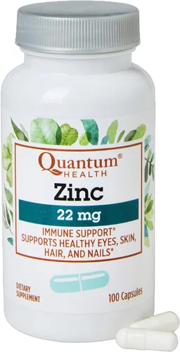 Quantum Health - Suplemento diario de gluconato de zinc de 22 mg para aumentar la inmunidad que apoya la energía, ojos saludables, cabello, piel y