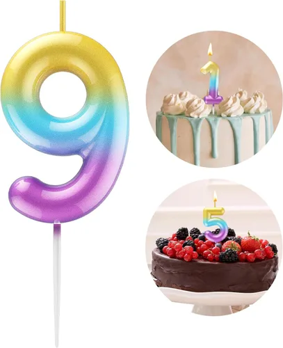 Miniatura 28 de Velas número 2 arcoíris con número 3D de feliz cumpleaños para decoración de fiesta de pastel de cumpleaños, suministros de celebración