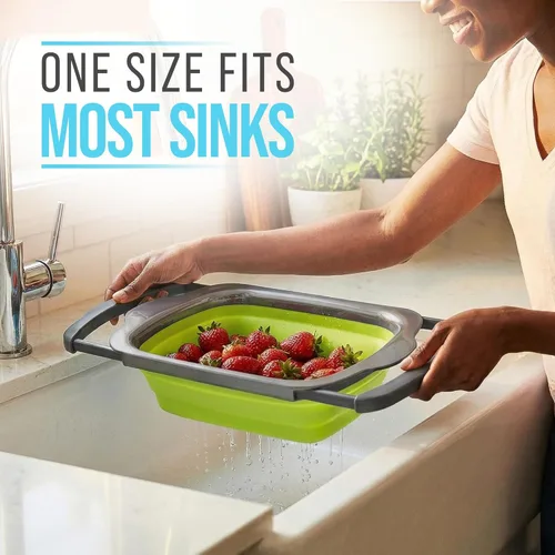 Miniatura 6 de Comfify XL - Colador de cocina grande plegable de silicona para colocar sobre el fregadero, con asas extensibles - Uso con pasta, fruta, bayas