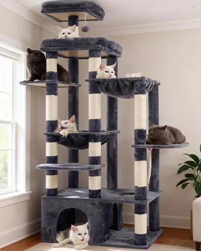 Miniatura 12 de Heybly Árbol para gatos resistente, torre para gatos de interior grande para adultos, casa condominio alta para gatos con zócalo extragrande