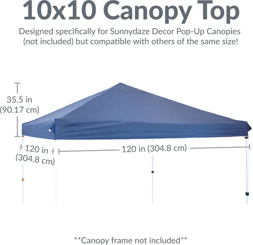 Miniatura 5 de Sunnydaze - Cubierta de repuesto para toldo de 10 x 10 pies, solo cubierta de repuesto – Tela Oxford 150D con revestimiento de poliuretano Azul