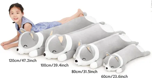 Miniatura 3 de SNOWOLF Almohada de peluche Shiba Inu de 47 pulgadas, juguete de animal de peluche lindo de perro largo, almohada Corgi Akita de peluche suave