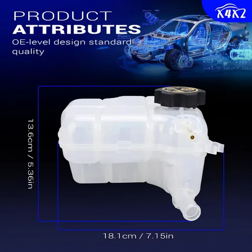 Miniatura 7 de 603-383 Tanque de expansión del radiador del depósito de refrigerante del motor con tapa para Chevy Cruze Orlando 2010-2016 Buick Verano Cascada
