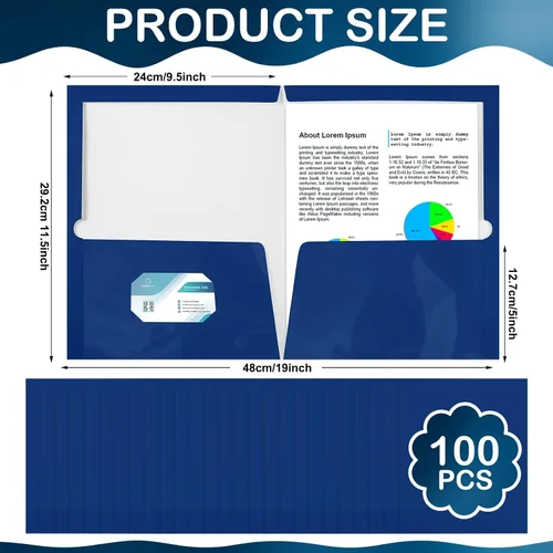Miniatura 2 de Yeaqee Paquete de 100 carpetas a granel con 2 bolsillos, carpetas de papel laminado brillante, tamaño carta, tamaño carta, dos bolsillos, Azul