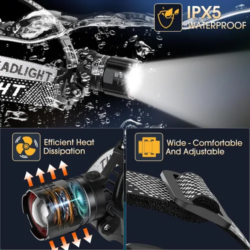 Miniatura 6 de ATDOALL Linterna frontal LED superbrillante, lámpara de cabeza recargable de alto lúmenes con sensor de movimiento, 5 modos, IPX5 impermeable, 90°