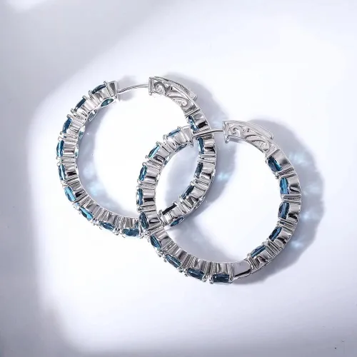 Miniatura 3 de Supermodel Aretes de aro de plata de ley 925 5.0 de 13 quilates, peridoto natural, turmalina, topacio azul cielo, granate, para mujer