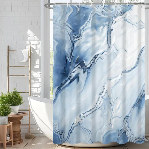 Miniatura 58 de Cortina de ducha abstracta de mármol negro gris y dorado con grietas, cortina de baño moderna ombre impresa, cortina impermeable y lavable de tela