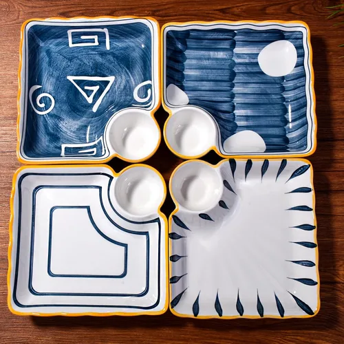 Miniatura 7 de Platos de sushi japoneses cuadrados y platos de postre con platos de vinagre para servir, juego de 2 para fiestas, aptos para microondas y sg
