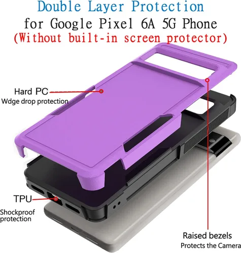 Miniatura 2 de Funda para Google Pixel 6A 5G, funda para teléfono de pasajeros [grado militar] 2 en 1 a prueba de golpes, resistente funda para Pixel 6A 5G