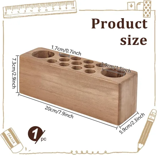 Miniatura 2 de PH PandaHall Portalápices de madera para escritorio, organizador de pinceles de 13 agujeros, soporte de estilo rústico, para oficina, estudio