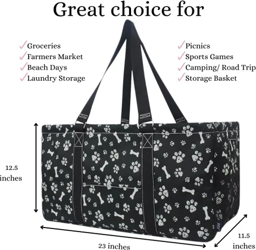 Miniatura 453 de NGIL Bolsa de comestibles reutilizable extra grande plegable de gran tamaño para comestibles, almacenamiento, picnic, playa, Bronco-negro occidental