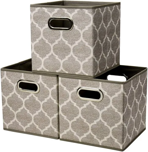 Miniatura 13 de Contenedores de almacenamiento de cubo plegable Cajas de almacenamiento de tela con inserciones de chevron Cajas de almacenamiento de tela plegables