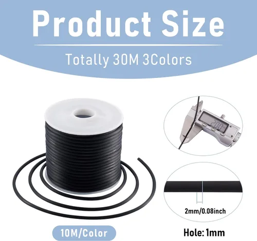 Miniatura 6 de FASHEWELRY 3 rollos de cables de goma huecos para tejer, cable de peluquero de 0.079 pulgadas (0.079 in), cables de silicona para tejer puntada