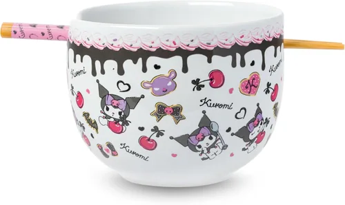 Miniatura 12 de Silver Buffalo Hello Kitty y sus amigos Chococat - Tazón de cerámica para ramen y arroz con palillos, patrón a cuadros, apto para microondas, 20
