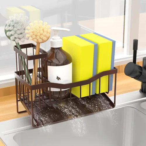 Miniatura 13 de Fssvcd Maifan Organizador de Fregadero para Cocina con Soporte para Cepillo y Bandeja Autodrenante de Acero Inoxidable, Organizador de Fregadero