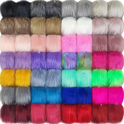 SIQUK 56 pompones de piel sintética de zorro con lazo elástico para sombreros, bufandas, guantes, bolsas, accesorios (color brillante)