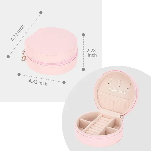 Miniatura 6 de Smileshe Joyero de viaje, mini organizador portátil con cremallera, de piel sintética, pequeñas cajas de almacenamiento para anillos, aretes