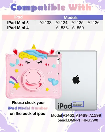 Miniatura 2 de Funda para iPad mini de 5ª/4ª generación - 7.9 pulgadas Funda Mini 4/5 Gen con soporte para bolígrafo, linda funda de tableta de silicona