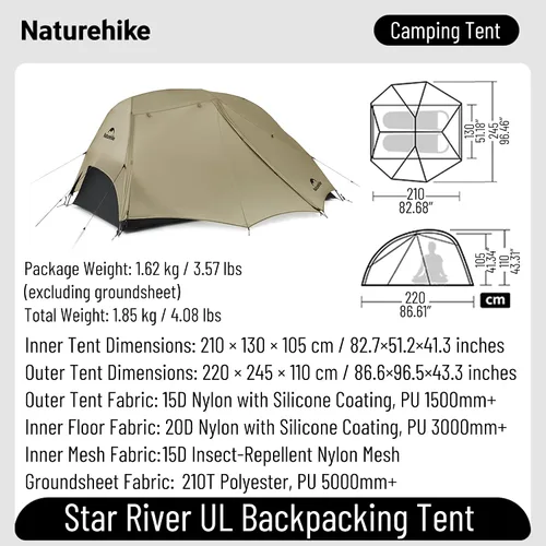 Miniatura 7 de Naturehike - Tienda de campaña para 2 personas con doble toldo ultraligero de nailon de doble capa impermeable para camping, festivales, patio