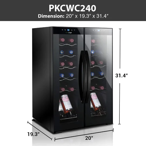 Miniatura 8 de Nutrichef Refrigerador de vino de 24 botellas Enfriador de vino de doble zona Temperatura ajustable de 41 °F a 64 °F Funcionamiento ultra