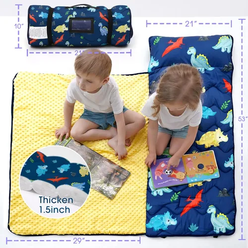 Miniatura 2 de ACRABROS Toddler Nap Mat with Pillow and Blanket, Large Rolled Napping Mats,Slumber Bags for Boys Girls,Kids Sleeping Bag for Daycare, Preschool