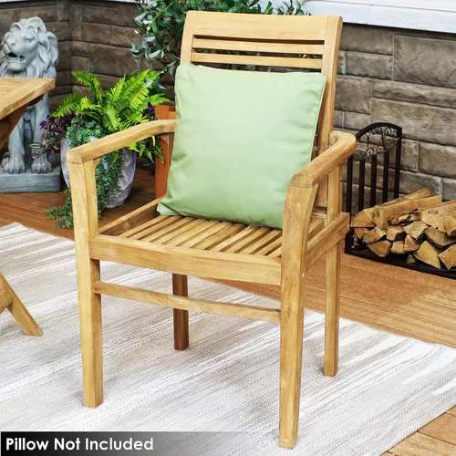 Miniatura 8 de Sunnydaze Silla de comedor de teca maciza para exteriores, silla de patio con listones de madera duradera con brazos para patio trasero, terraza