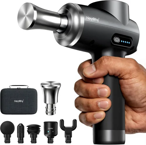 Miniatura 9 de HEYCHY Pistola de masaje de tejido profundo con calor, masajeador de percusión de amplitud de 0.472 in para atletas y alivio muscular, pistola Negro