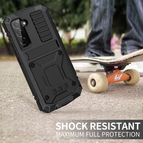 Miniatura 5 de Simicoo Samsung S22 - Funda de metal con protector de pantalla y protector de cámara, resistente a los golpes, con soporte, cubierta completa