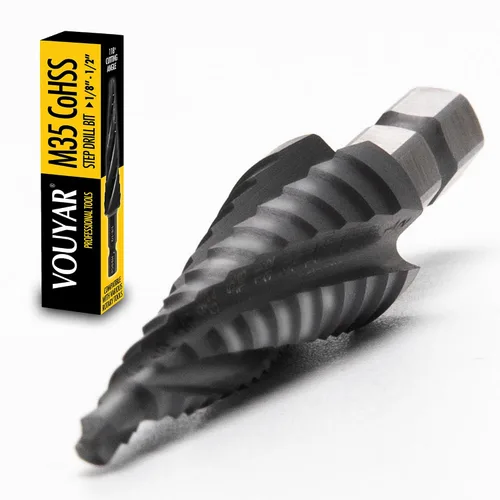 Miniatura 7 de Broca escalonada de cobalto de cuatro espirales para flauta, 1/4 a 1-3/8 pulgadas M35 TiAlN con revestimiento M35 listo para impacto, broca