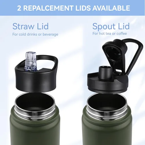 Miniatura 5 de HASLE OUTFITTERS Botella de agua aislada de 22 onzas, botella de agua de acero inoxidable de doble pared de boca ancha con tapa de popote y tapa