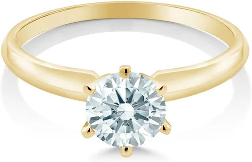 Miniatura 13 de Anillo de compromiso solitario con piedra preciosa redonda de oro amarillo de 14 quilates de 0.236 in para mujer Ajuste clásico de 6 puntas